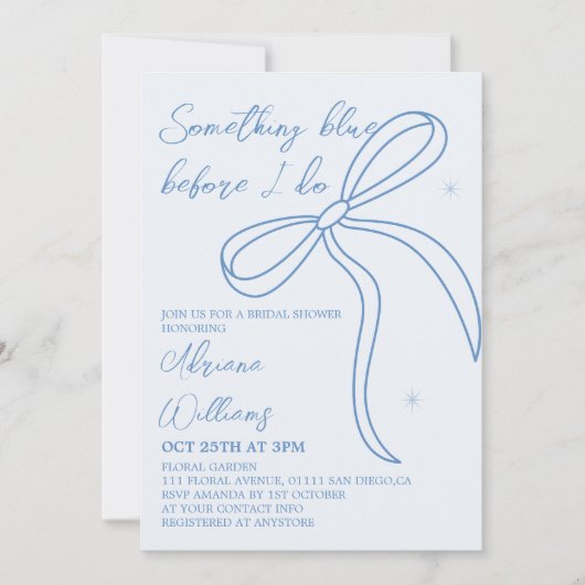 Invitation Quelque chose de bleu Fête des mariées Bow (Devant)