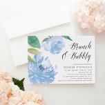 Invitation Quelque chose de bleu | Fête des mariées Brunch In<br><div class="desc">L'invitation au brunch avec douche nuptiale chic présente des illustrations de fleurs de pivoine aquarelle dans des tons doux de bleu, accentué par des feuilles verts luxuriants. Personnalisez avec vos détails de brunch nuptiale alignés à droite, surmonté de "brunch & bubbly" dans un élégant script de calligraphie. Cartes inversées à...</div>