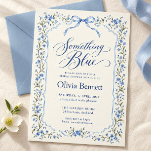 Invitation Quelque Chose de Bleu Fleurs Ruban Baby Shower Mar