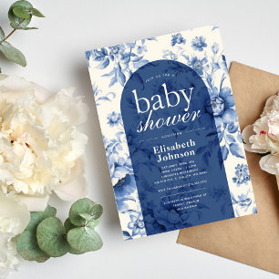 Invitation Quelque chose de bleu Floral Baby shower Toile Fra