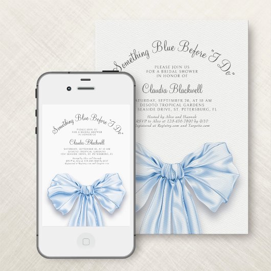 Invitation Quelque chose de bleu français Bow Coquette Fête d