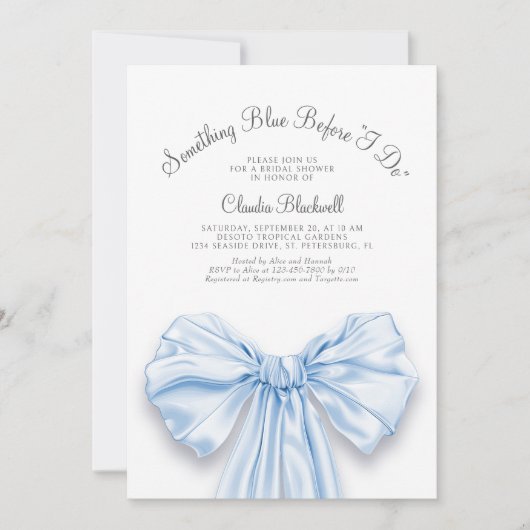 Invitation Quelque chose de bleu français Bow Coquette Fête d (Devant)