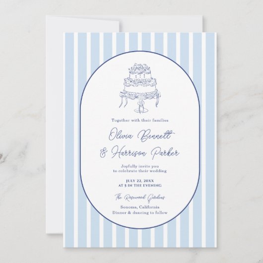 Invitation Quelque Chose de Bleu Gâteau Dessiné à la Main Ray (Devant)