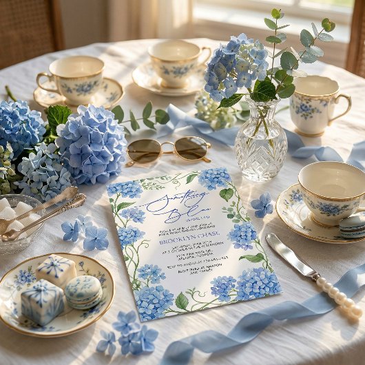 Invitation Quelque Chose de Bleu Hydrangea Fleurs Réception d