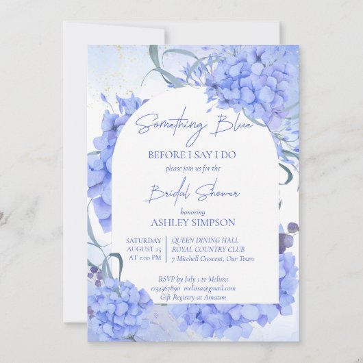 Invitation Quelque chose de bleu hydrangée élégante douche nu (Devant)
