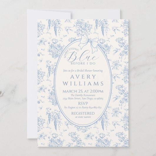 Invitation Quelque chose de bleu Toile Floral Fête des mariée (Devant)