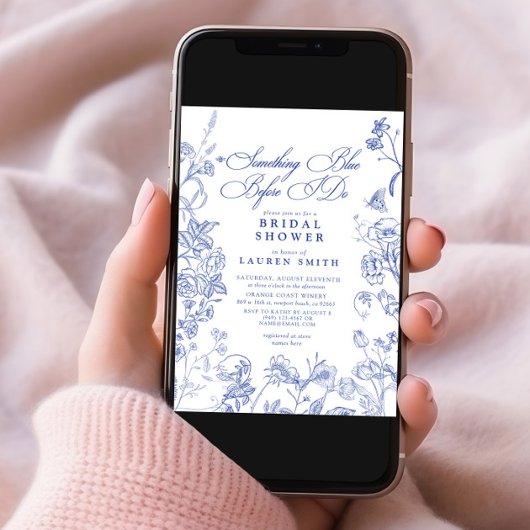Invitation Quelque chose de bleu Victorian QR Floral Fête des
