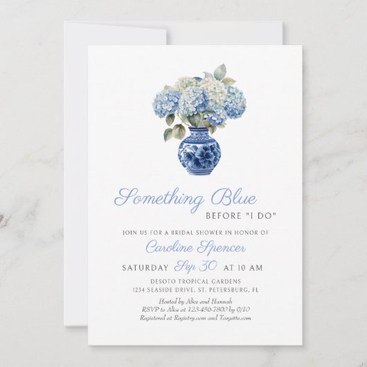 Invitation Quelque chose de Blue Hydrangea Chinoiserie Fête d (Devant)
