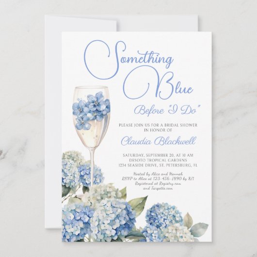 Invitation Quelque chose de Blue Hydrangea Fête des mariées (Devant)