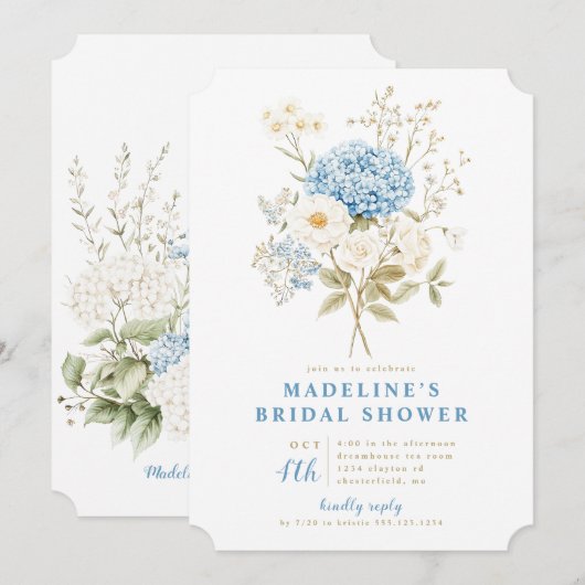Invitation Quelque chose de Blue Hydrangeas nuptiale douche I (Devant / Derrière)