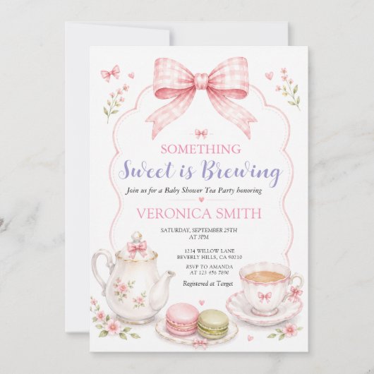 Invitation Quelque chose de doux se prépare Fête bébé Arc en  (Devant)