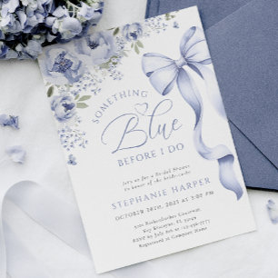 Invitation Quelque chose de Fête des mariées Florale Bleue