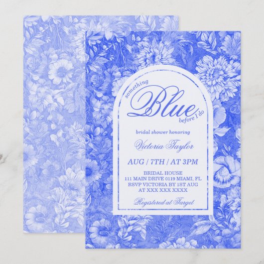 Invitation Quelque chose de Fête des mariées Florale Bleue (Devant / Derrière)