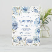 Invitation Quelque chose de Fleur sauvage bleu Fête des marié (Debout devant)