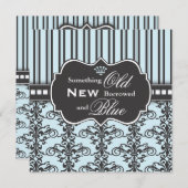 Invitation Quelque chose Fête de la mariée bleue de damassé (Devant / Derrière)