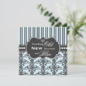 Invitation Quelque chose Fête de la mariée bleue de damassé (Debout devant)