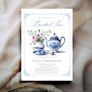Invitation Quelque Chose Toile Bleu Cadre Chic Thé nuptiale D