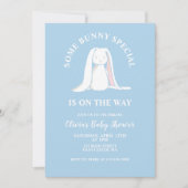 Invitation Quelques Baby shower Bunny bleu plaid (Devant)
