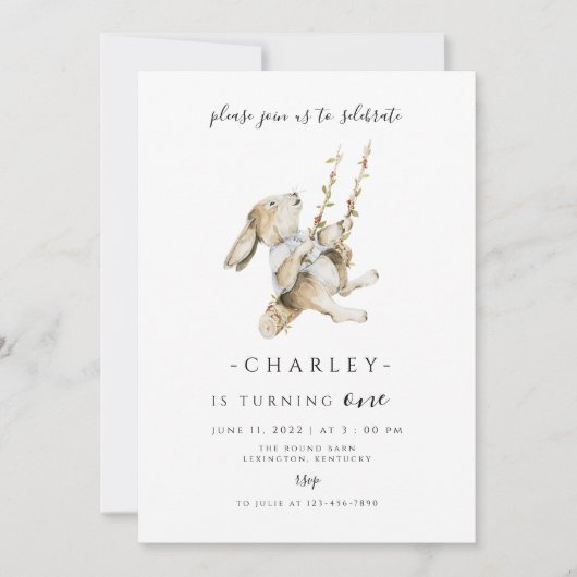 Invitation Quelques Bunny Anniversaire moderne minimaliste (Devant)