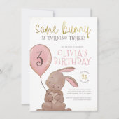 Invitation Quelques Bunny Aquarelle rose et or fête d'anniver (Devant)