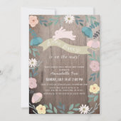 Invitation Quelques Bunny Floral Wood Girl Baby shower virtue (Devant)