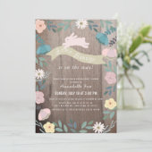 Invitation Quelques Bunny Floral Wood Girl Baby shower virtue (Debout devant)