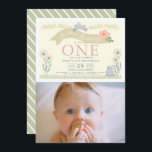 Invitation Quelques Bunny Pastel Jaune Photo 1er Anniversaire<br><div class="desc">Ce mignon "Un lapin est en train de tourner un" invitation photo fille 1er / premier anniversaire comprend un lapin gris saut et un lapin gris assis dans l'herbe verte avec des fleurs et le feuillage sur un arrière - plan jaune clair encadré par une bordure blanche. L'envers comporte un...</div>