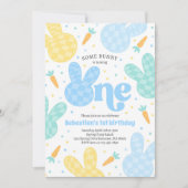 Invitation Quelques Bunny Printemps 1er Anniversaire Boy Bunn (Devant)