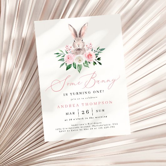 Invitation Quelques Filles Florales Blush Rose Bunny Premier 