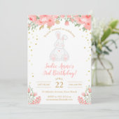 Invitation Quelques Lapin Aquarelle Anniversaire Floral Rose  (Debout devant)