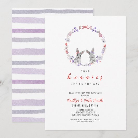 Invitation Quelques lapins sont sur le chemin, Baby shower ju (Devant / Derrière)