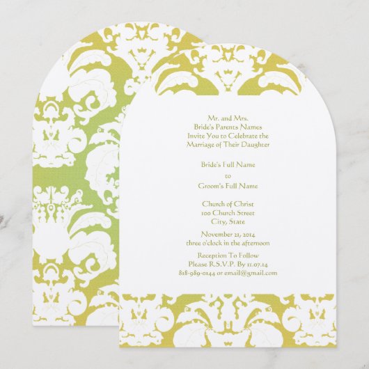 Invitation Quelques touches de chaux jaune beurre Mariage dam (Devant / Derrière)