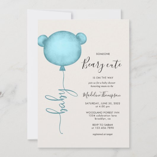 Invitation Quelqu'un Beary Baby shower Bleu Bleu mou (Devant)