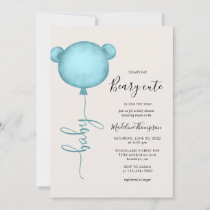 Invitation Quelqu'un Beary Baby shower Bleu Bleu mou