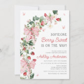 Invitation Quelqu'un Berry Sweet Rose Bow Girl Baby shower (Devant)