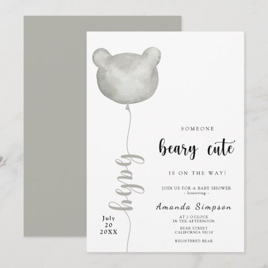 Invitation Quelqu'un de Beary Cute est sur le chemin Baby sho (Devant / Derrière)