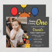 Invitation Quelqu'un tourne une photo gris 1er anniversaire (Devant / Derrière)