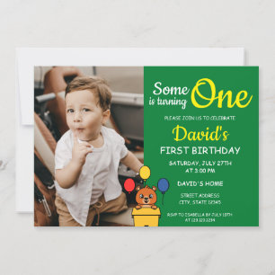 Invitation Quelqu'un tourne une photo verte 1er anniversaire