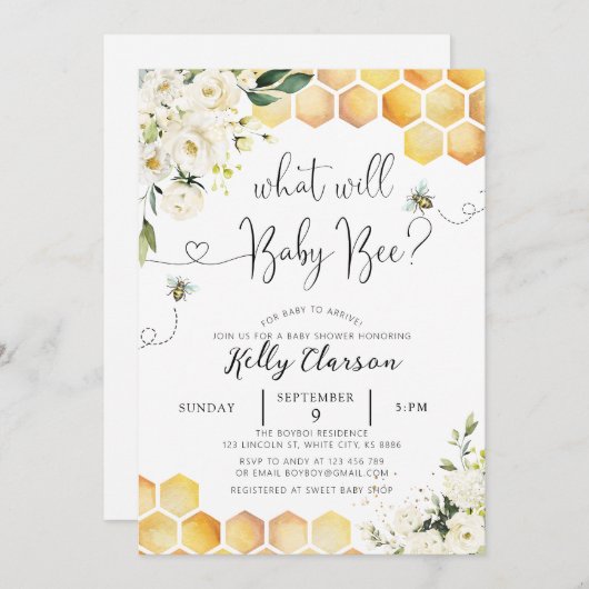 Invitation Qu'est-ce que Baby Bee Genre Reveal Party Baby Bee (Devant / Derrière)