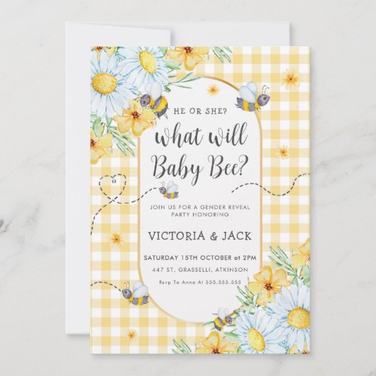 Invitation Qu'est-ce que Baby Bee Jaune En vichy la révélatio (Devant)
