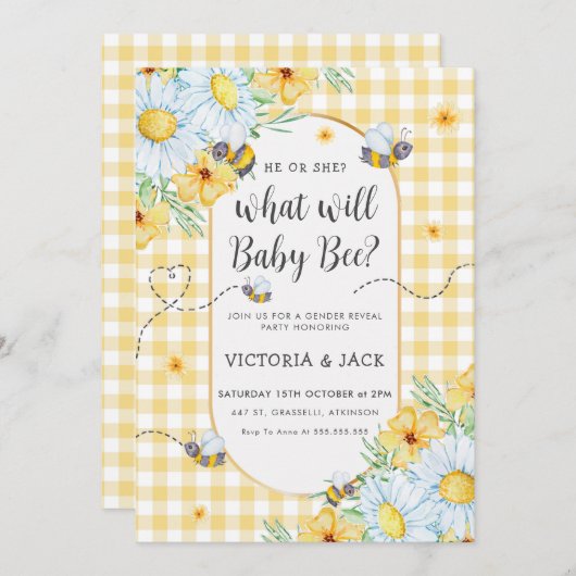 Invitation Qu'est-ce que Baby Bee Jaune En vichy la révélatio (Devant / Derrière)