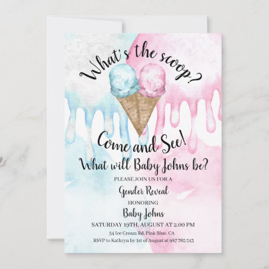 Invitation Qu'est-ce que la crème glacée scoop révèle le genr (Devant)