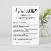 Invitation Qu'Est-Ce Que La Mariée A Dit Fête des mariées Jeu (Debout devant)