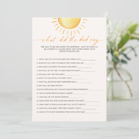 Invitation Qu'Est-Ce Que Le Père A Dit Baby shower Sunshine (Debout devant)