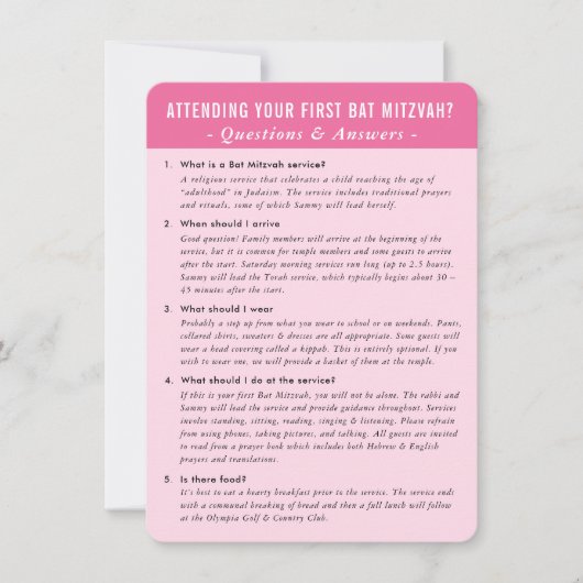 Invitation Question de service bat mitzvah répondre conseil r (Devant)