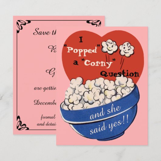 Invitation Question Ringarde Popcorn, Joli Rétro Save the Dat (Devant / Derrière)