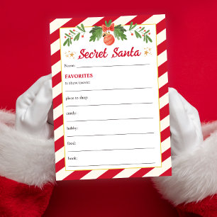 Invitation Questionnaire de Secret Santa pour jeux de Noël ro