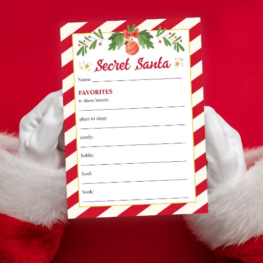 Invitation Questionnaire de Secret Santa pour jeux de Noël ro