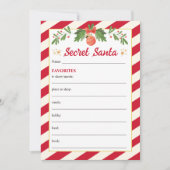 Invitation Questionnaire de Secret Santa pour jeux de Noël ro (Devant)