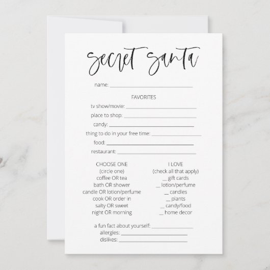 Invitation Questionnaire Père Noël Secret Jeux de Noël amusan (Devant)